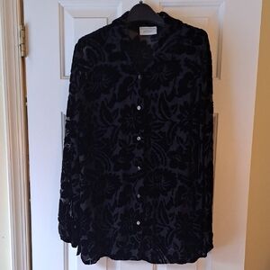Lord & Taylor Black Floral Sheer